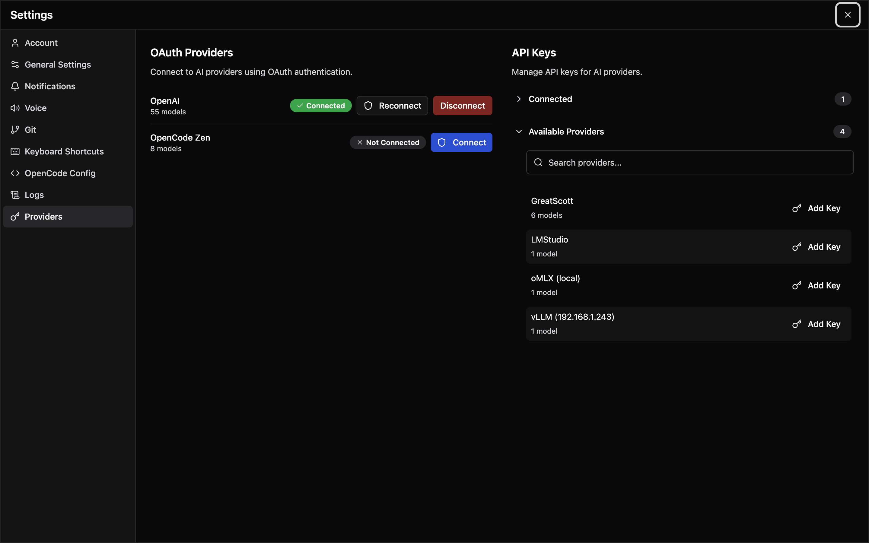 Providers Settings