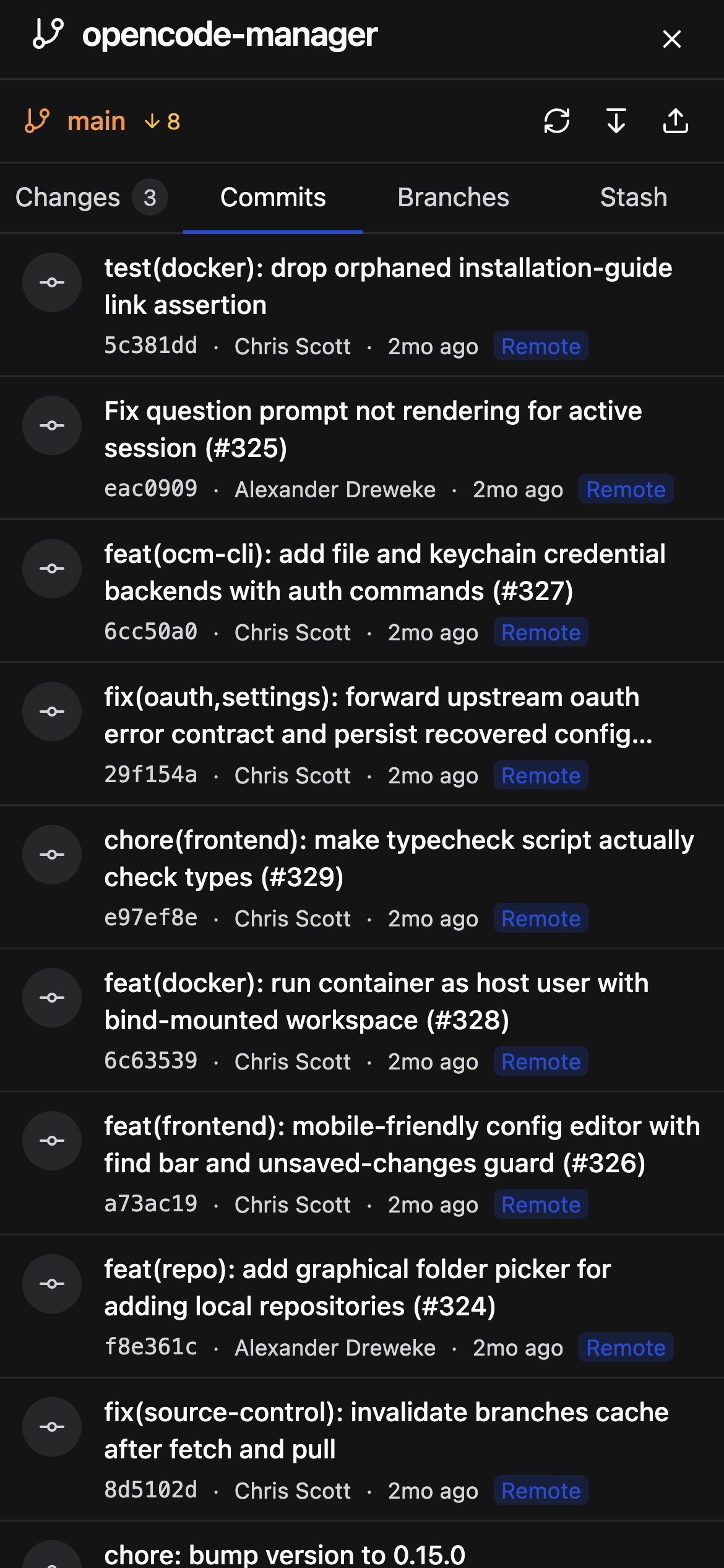 Commits Tab