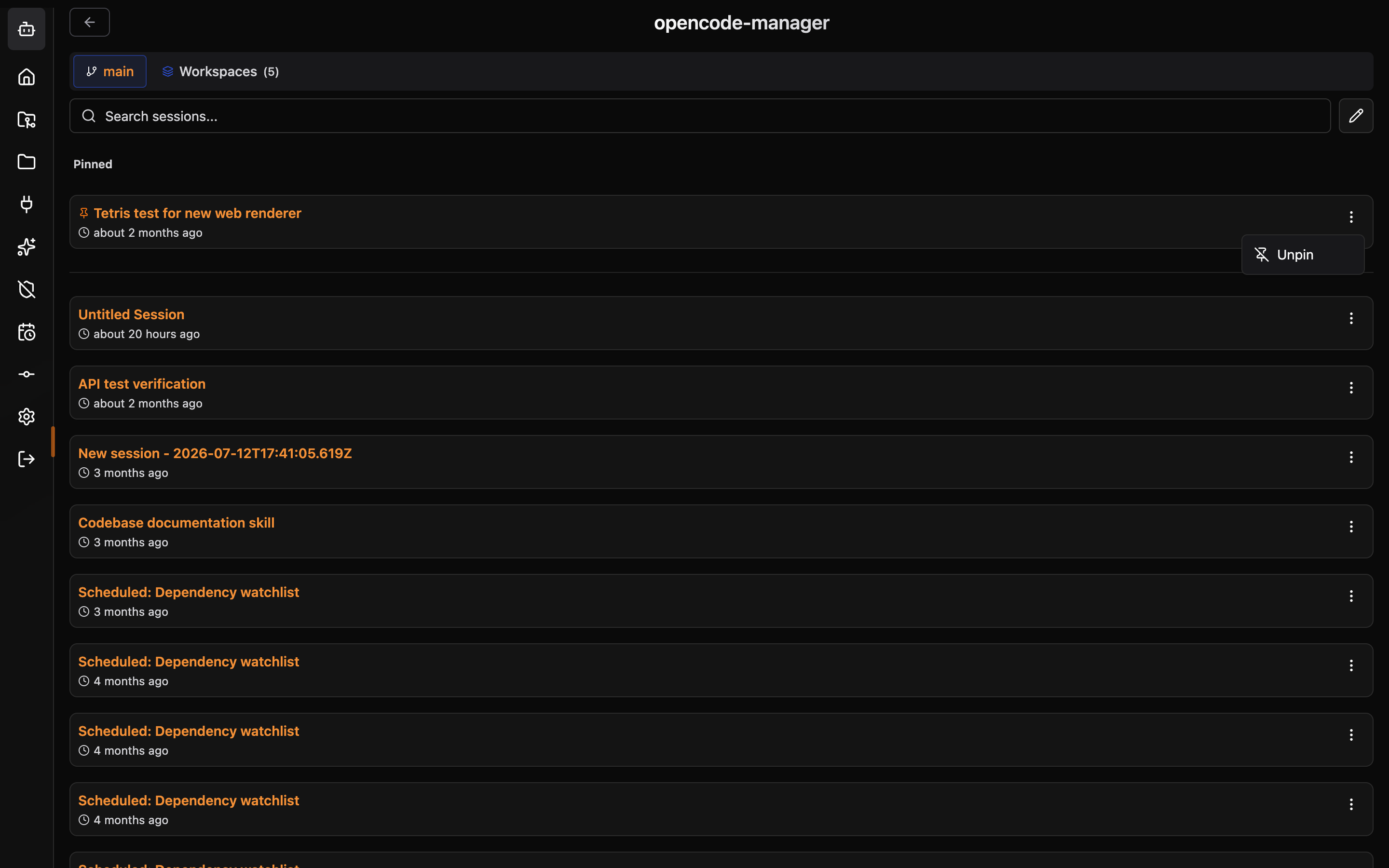 Session List with Pinned Section