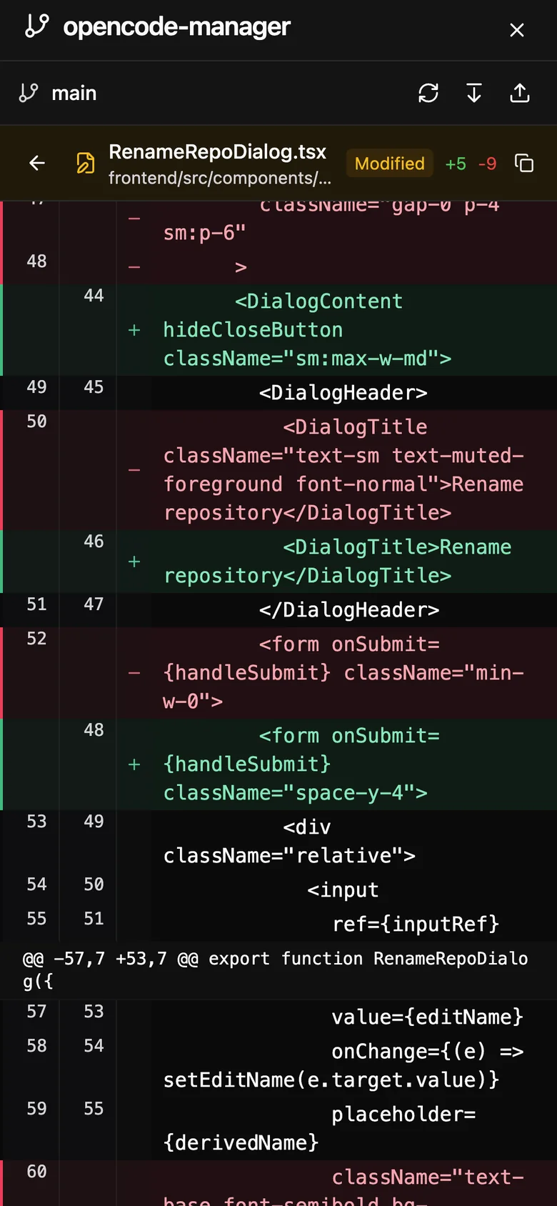 Source control diff view